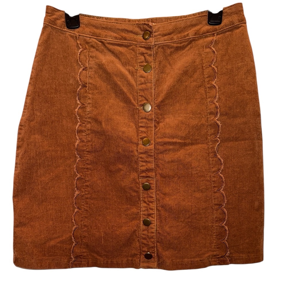 Ellison Button-Front corduroy Mini Skirt in Warm Orange